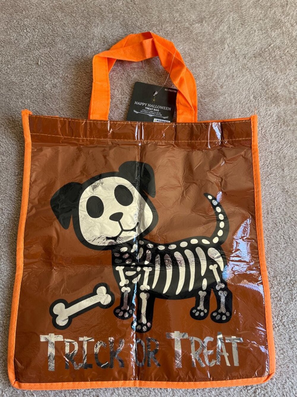 Set Of 2 Halloween Trick Or Treat Tote Bags Skeleton Cat & Dog Designs Reusable - Picture 8 of 11